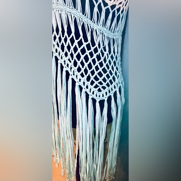 VENUS Macrame Top Size MED Fringe Teal Blue Dipped Top Swimsuit Cover Up - Picture 6 of 14